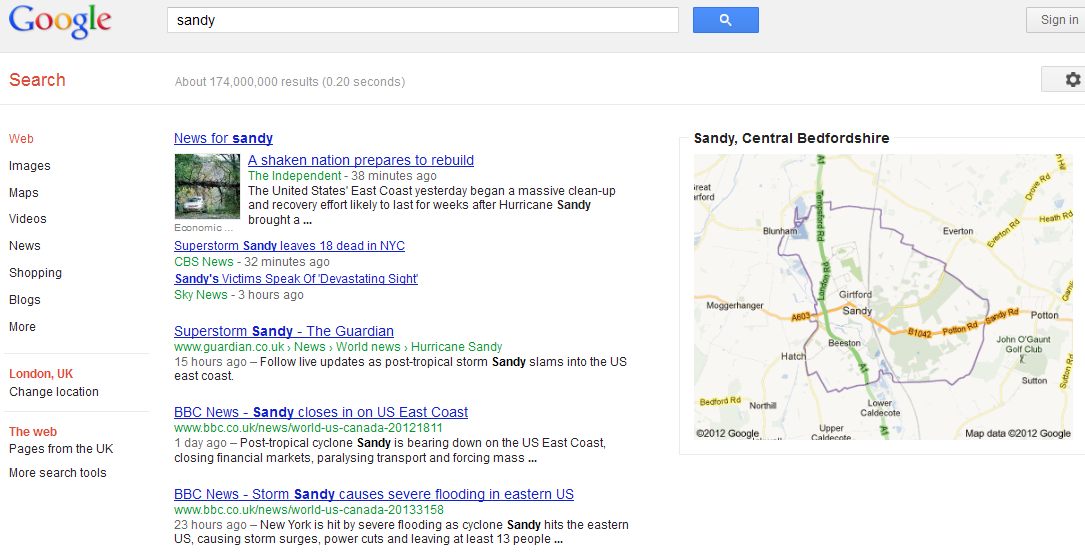 Sandy search from London Sandy search from London